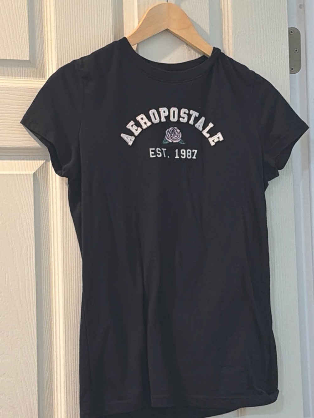 Aeropostale Navy Short Sleeve Tee with Rose Logo